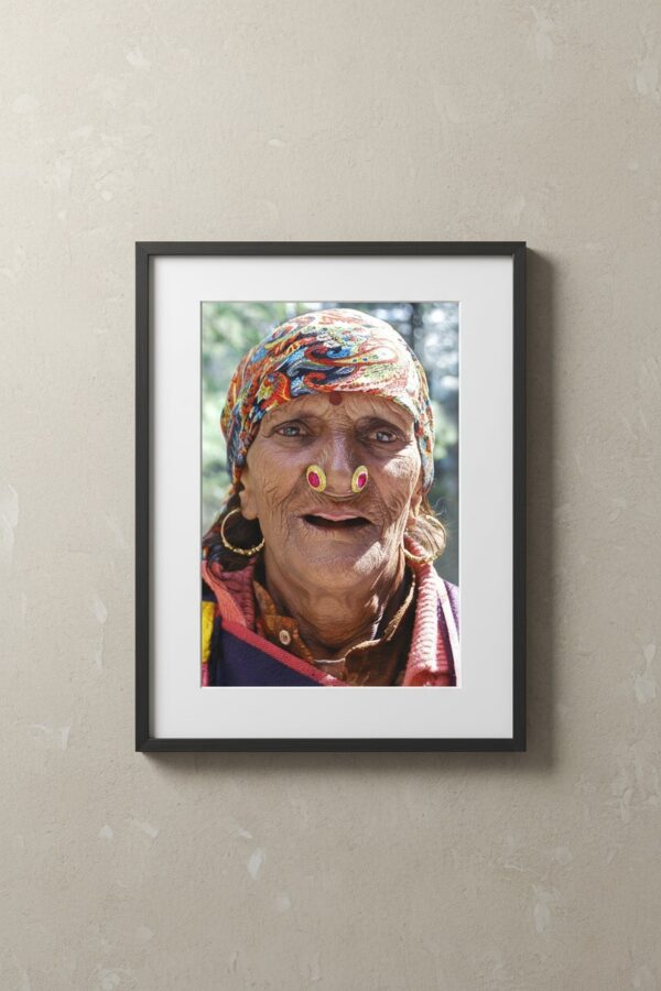 Himachali Woman with Double Nose-Pin  Original Portrait Photography, Waterproof Laminated Wall Art