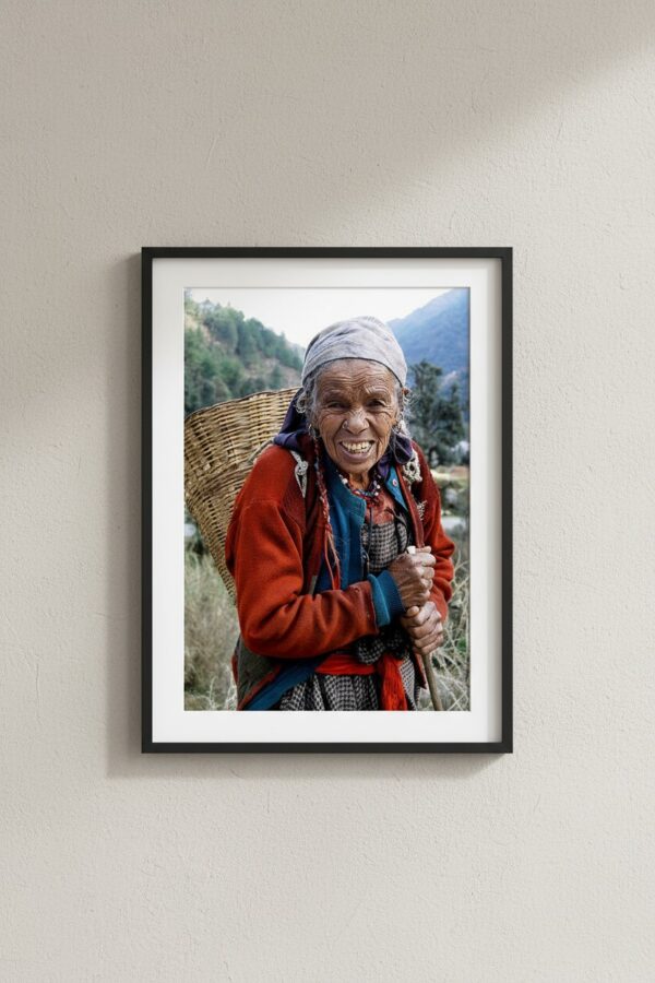 Amma Himachal Mountain Elder Original Portrait Photography, Waterproof Laminated Wall Art