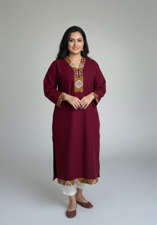 Women’s Maroon Straight Kurta with Traditional Embroidery